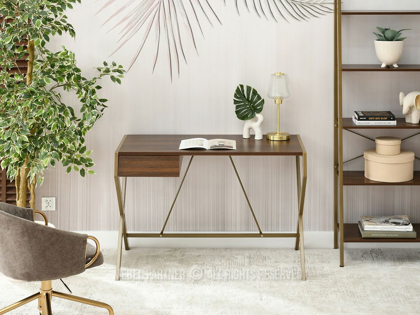 PC stolík Desiguo (orech + zlatá)