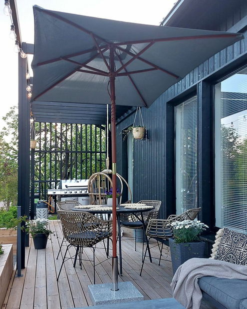 Záhradný slnečník 144 cm FLAME (drevo) (tmavosivá)