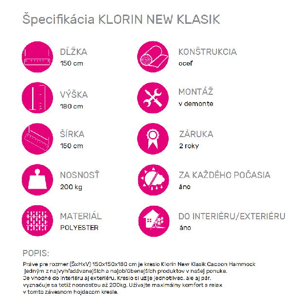Závesné hojdacie kreslo Klarina (červená) (stredné)