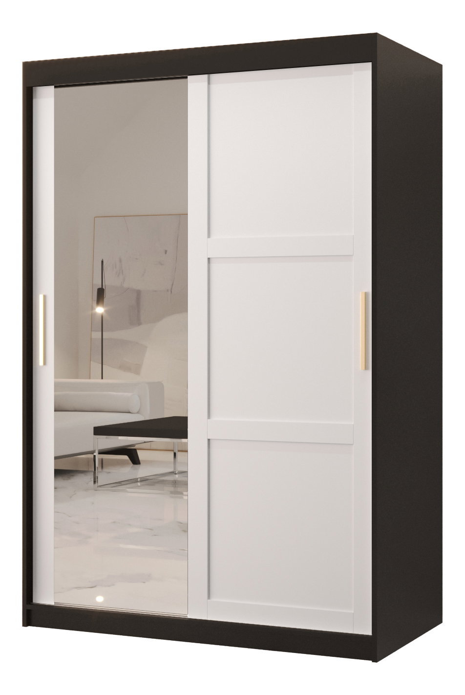 Ruhásszekrény Riven 2 120 (matt fekete + matt fehér) (tükörrel)