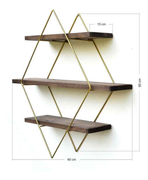 Dekoratívna nástenná polica Duvelo 8 (orech + zlatá) 