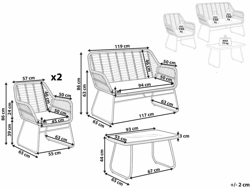 Set pentru grădină MIRON (bej) (pentru 4 persoane)