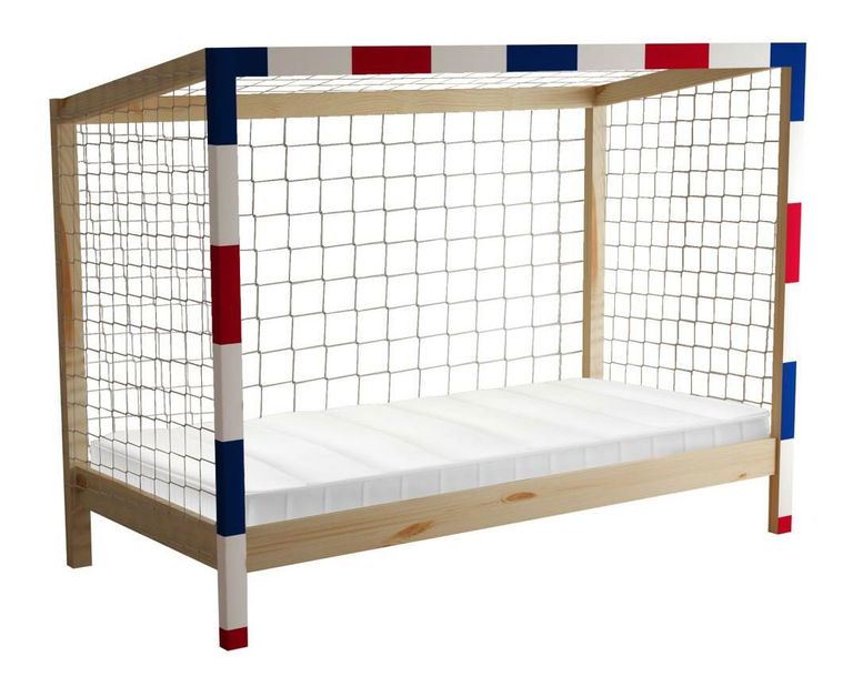 Pat pentru copii 90 cm Facilmente (natural + albastru + roșu) (cu somieră)