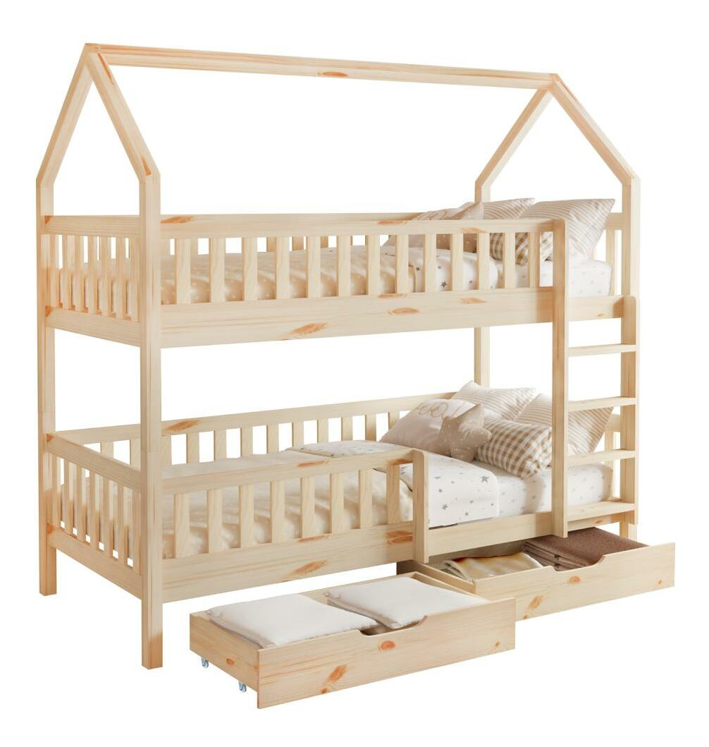 Pat etajat pentru copii 90 cm Virtuoso (natural) (cu somieră) (cu sp. depozitare)