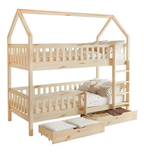 Pat etajat pentru copii 90 cm Virtuoso (natural) (cu somieră) (cu sp. depozitare)