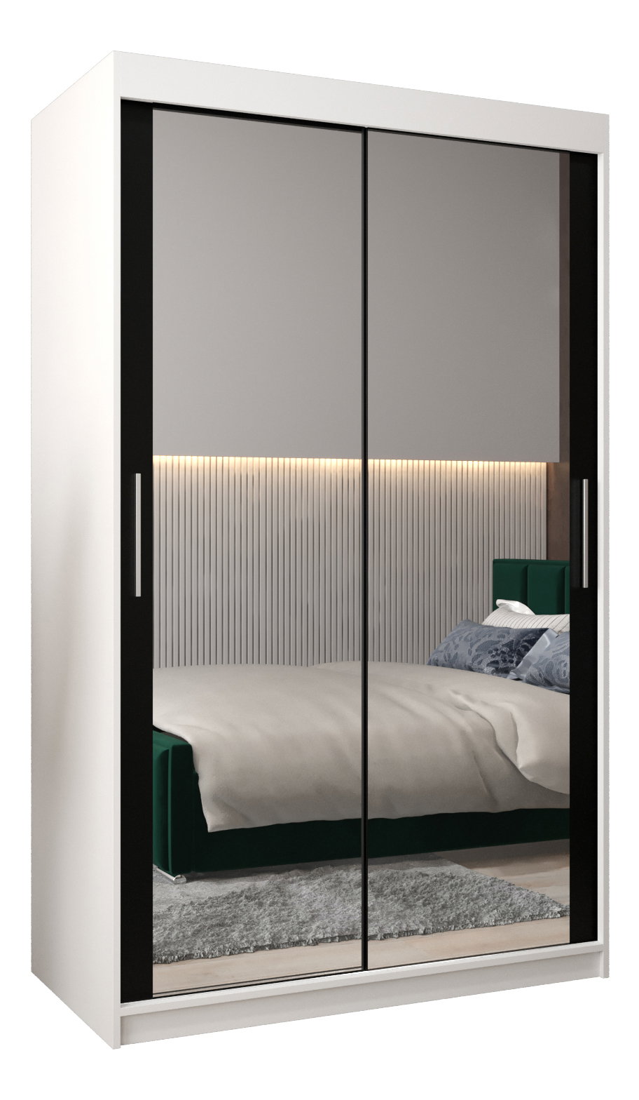 Šatníková skriňa 120 cm Toki 3 (Biela matná + Čierna matná)