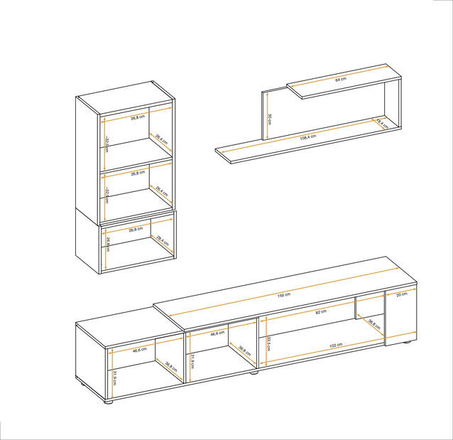 Obývacia stena Malman II (čierna matná + dub wotan) *výpredaj
