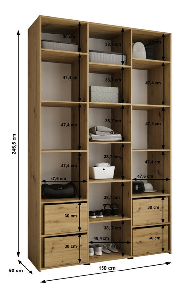 Ruhásszekrény 150 cm Carmela 50-2 (fehér + arany)