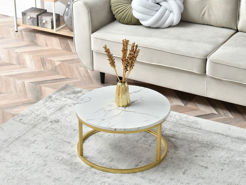 Măsuță de cafea Kolja Stolik S (alb + auriu)