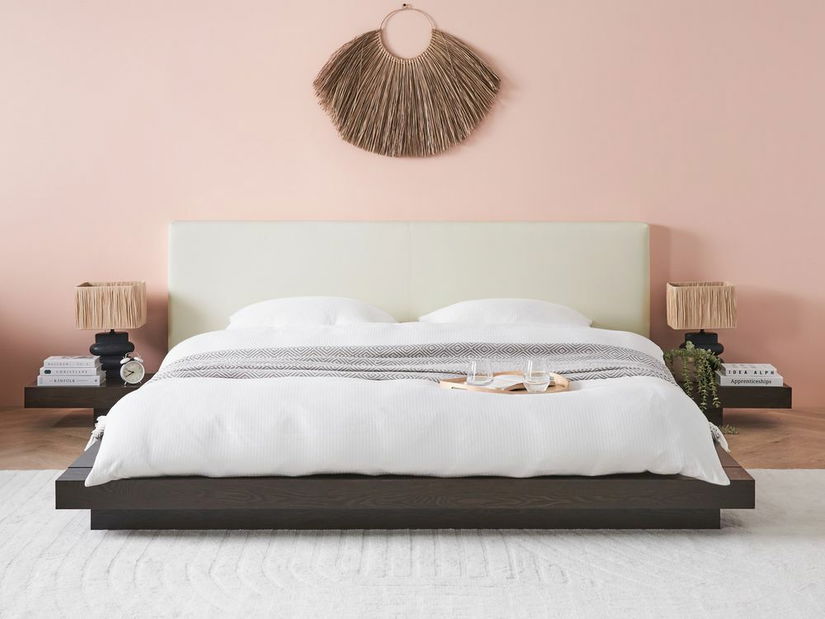 Pat matrimonial 180 cm ZEPHYRE (cu somieră) (lemn închis)