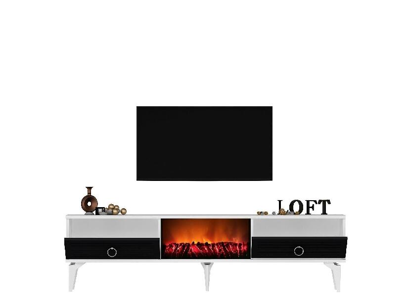TV asztal/szekrény kandallóval Sulotu 2 (fehér + antracit) 