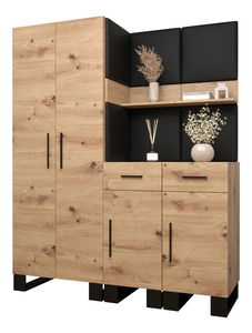 Set mobilier pentru hol Amanda 7 (Stejar artisan + piele ecologică Negru)