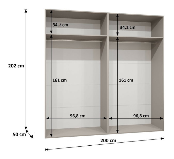 Ruhásszekrény 200 cm Alice 3 (fehér + fekete)