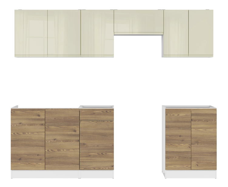 Kuchynská zostava 240 cm BRW Junona Line (vanilkový lesk + smrekovec sibiu zlatý + biela)