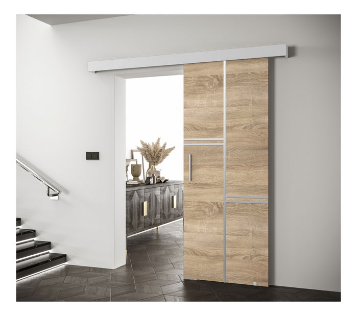 Klizna vrata 90 cm Sharlene VIII (hrast sonoma + bijela mat + srebrna)