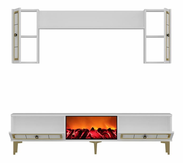 Obývacia stena s krbom Orino 1 (biela + zlatá)