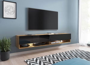 TV asztal/szekrény Aldesia 180 (wotan + fényes fekete) (RGB LED világítás színes)