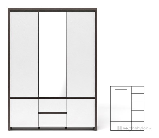 Dulap de haine Kaspian SZF5D2S (wenge + Alb lucios)