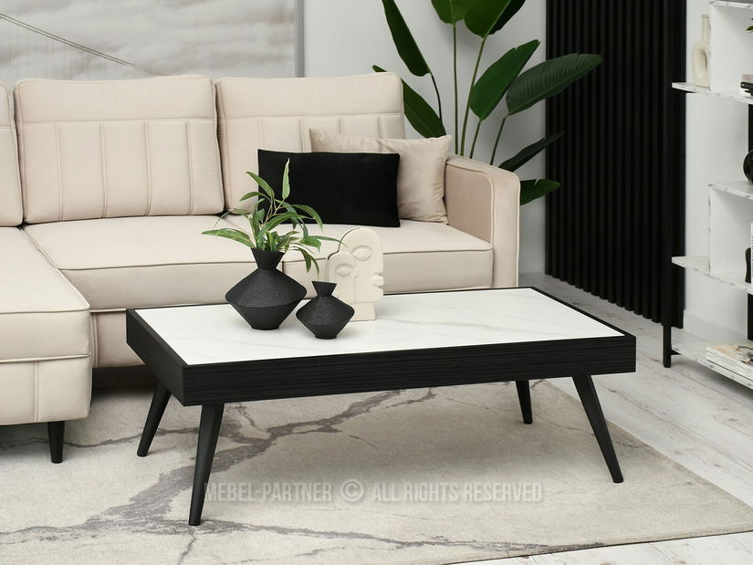 Konferenčný stolík Flock (biely mramor + čierna)