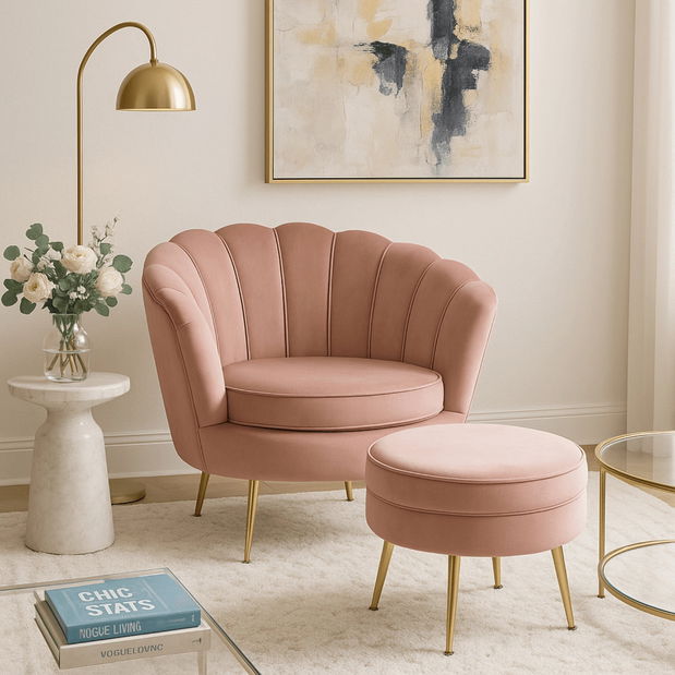 Fotoliu Guarida (roz) (cu taburete)