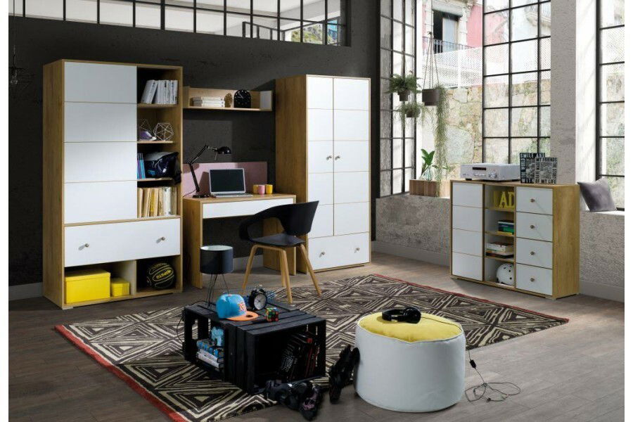 Policová skriňa Minley M1 (dub lefkas + biela)