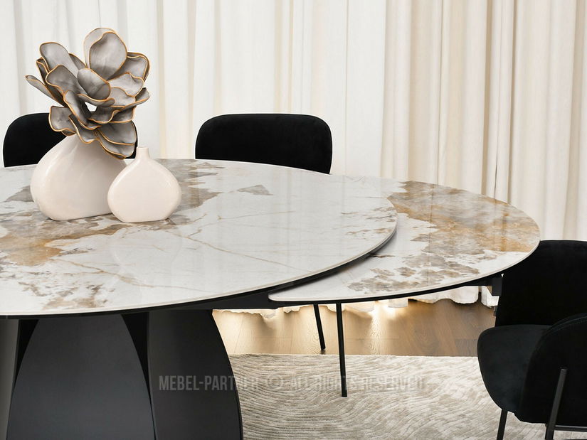 Masă sufragerie Facilidades (marmură + negru)