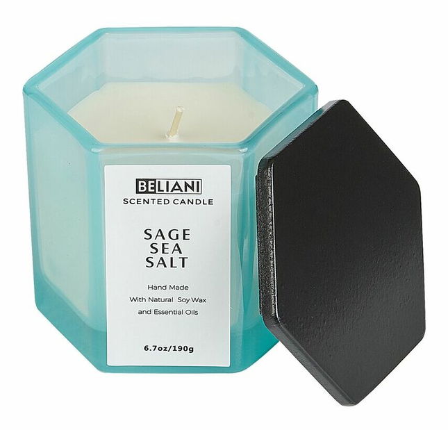 Sviečka zo sójového vosku a difuzér s tyčinkami s vôňou šalvie a morskej soli Tudor (modrá) 