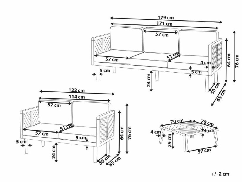 Set mobilier de grădină Blas (lemn deschis de salcâm + alb)