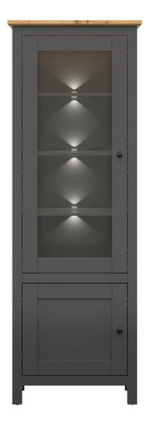 Vitrína BRW Hesen REG1W1D/20/7 (s LED osvetlením) (grafit + dub artisan)