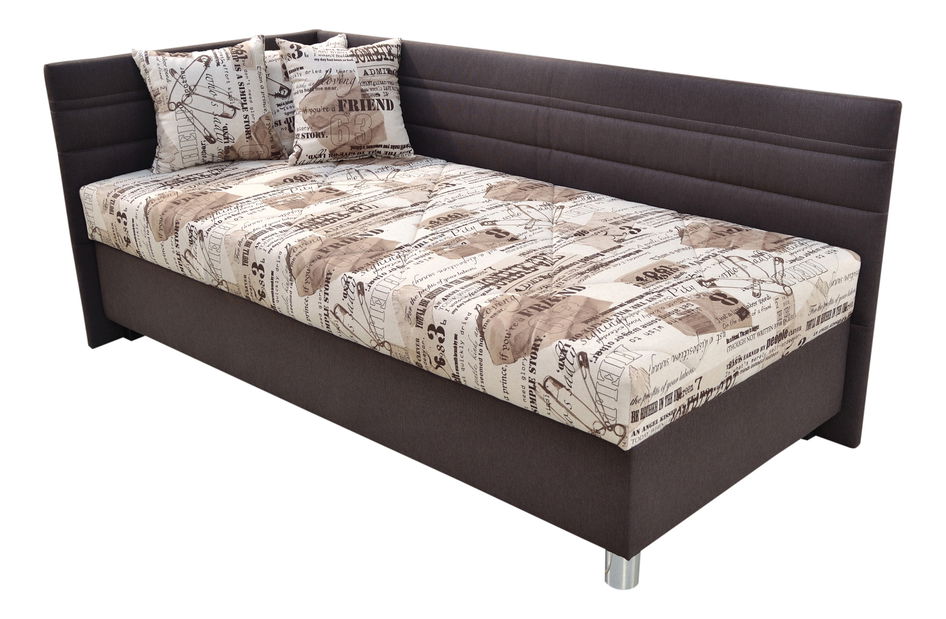 Pat de o persoană 90 cm Porfirio (Bej + Maro) (cu somieră și saltea) (S)