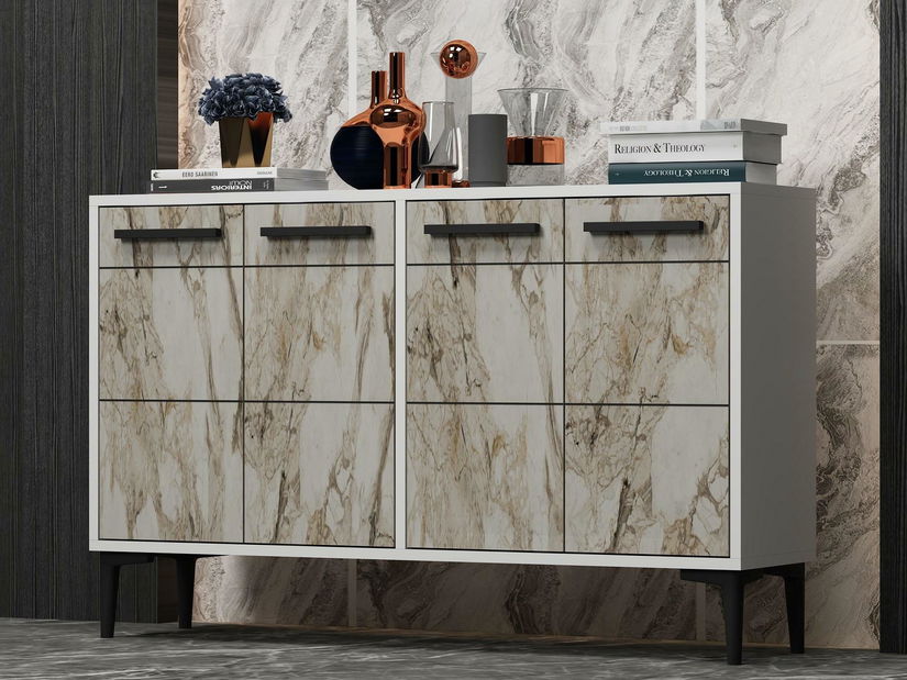 Comodă Daduko (alb + marmură) 