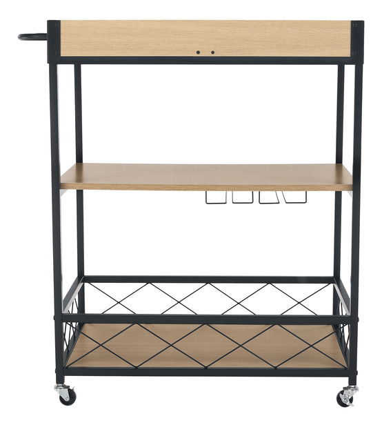 Servírovací vozík Vivian (čierna + dub svetlý)