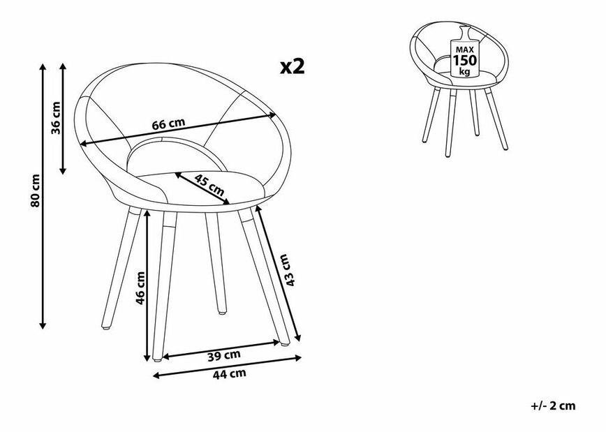Étkezőszék szett 2 db Roslav (világosbarna)