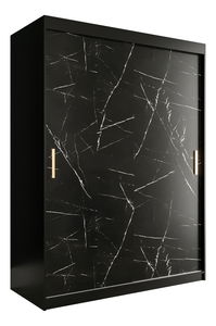 Dulap de haine 150 cm Marbelo T (mat negru + marmură neagră)
