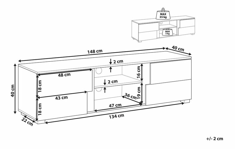 TV stolić/ormarić STAGAR (svijetlo drvo + crna)