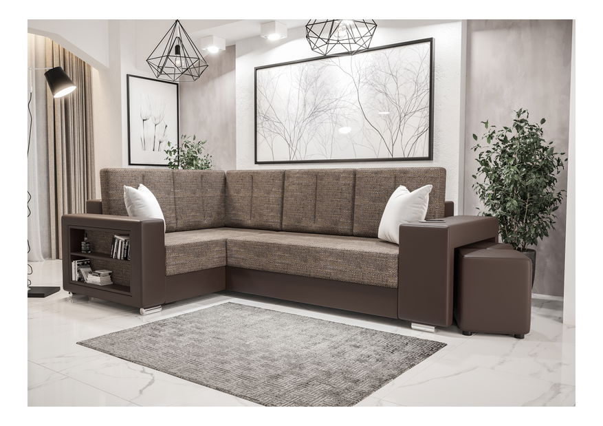 Rohová sedacia súprava Lush (hnedá + tmavohnedá) (L)