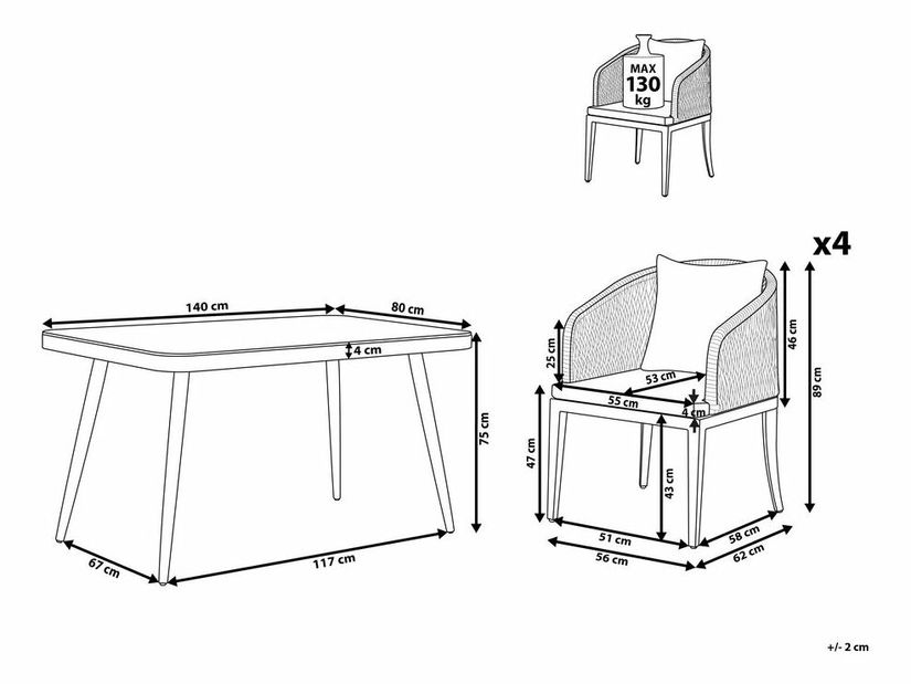 Záhradný set Lipe (tmavosivá) (pre 4 osoby)