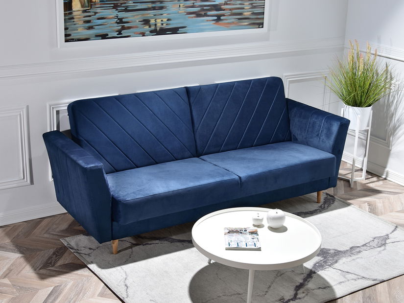 Pohovka trojsedačka Michel (tmavomodrá + buk)