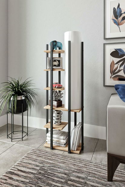 Állólámpa polcokkal Derotessa 2 (fekete + fehér + természetes)