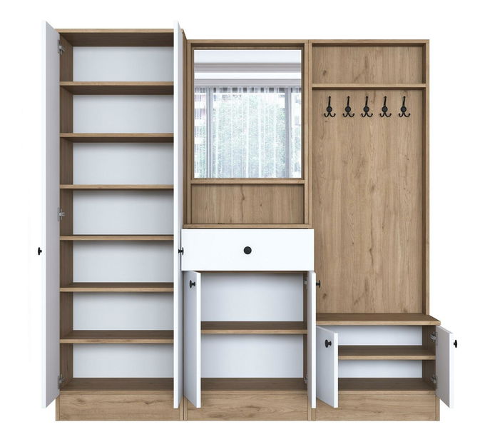 Mobilier hol Pixie 2 (nuc + alb) (cu oglindă)