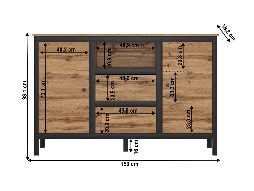 Komoda Lorcan 2d2s (hrast wotan + crna)