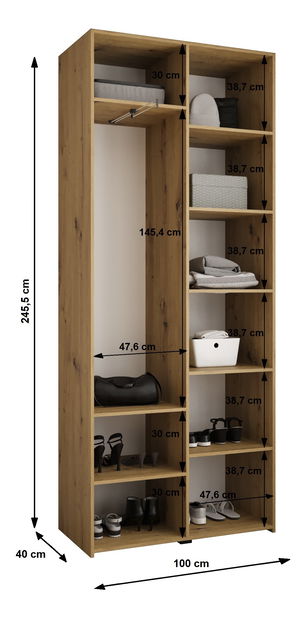 Ormar za garderobu 100 cm Carmela 40-4 (kašmir + crna)