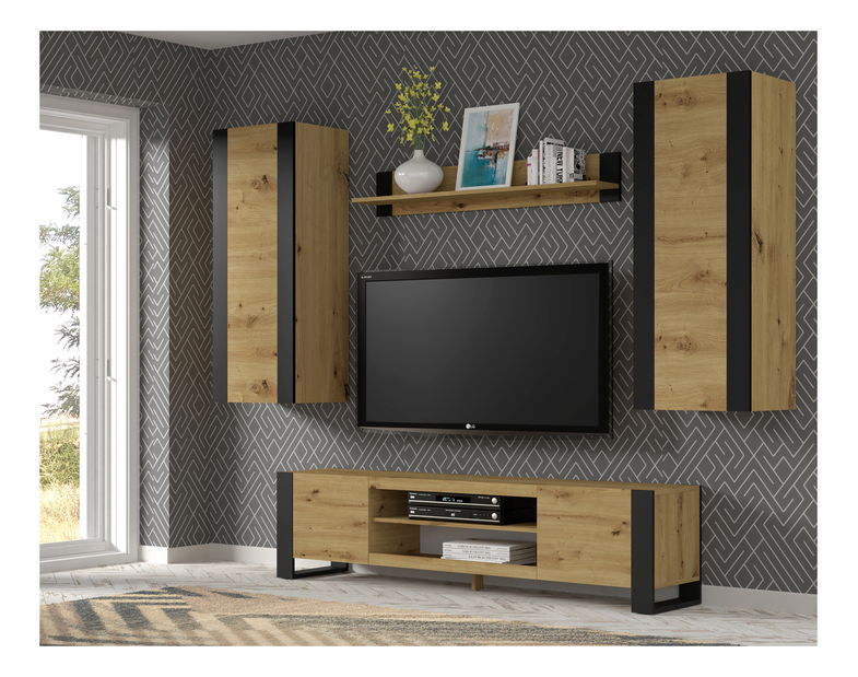 Raft suspendat Montana (Stejar artisan + negru mat)