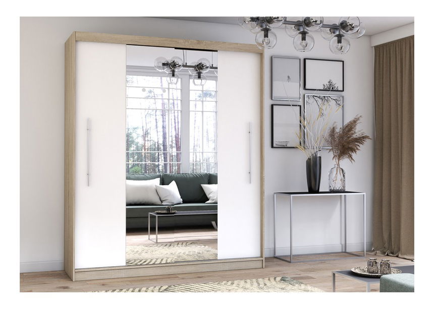 Šatníková skriňa Thovan (dub sonoma + biela + zrkadlo)