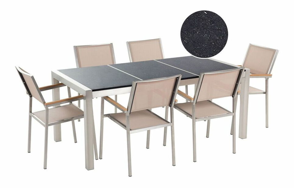 Set de masă pentru grădină Grosso (bej) (scaune bej) (pentru 6 persoane) (granit)