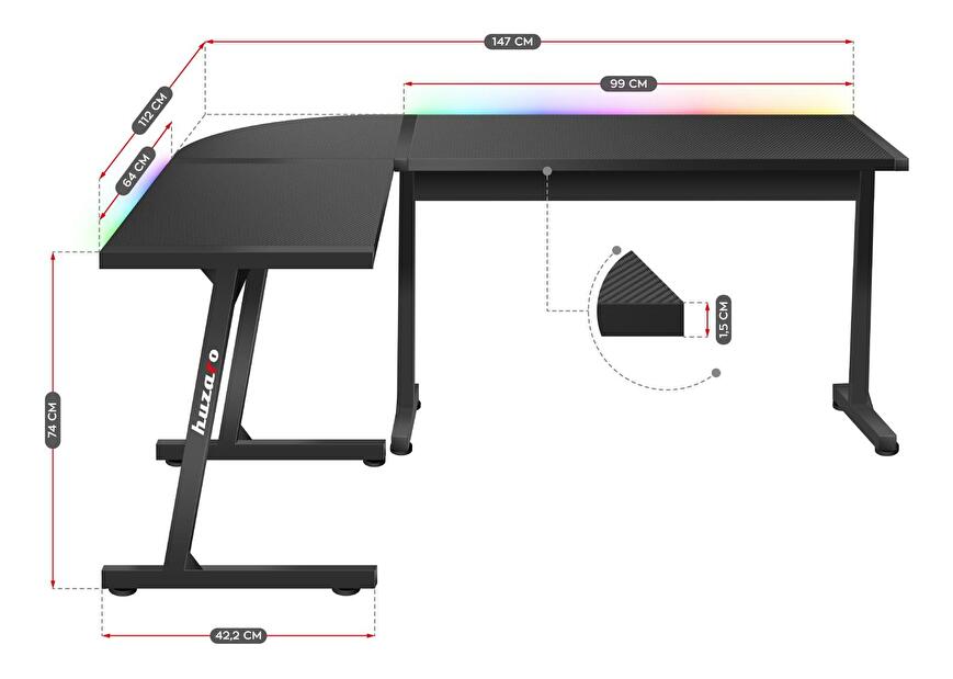 Kutni PC stolić Hyperion 6.0 (crna + šarena) (s LED rasvjetom)