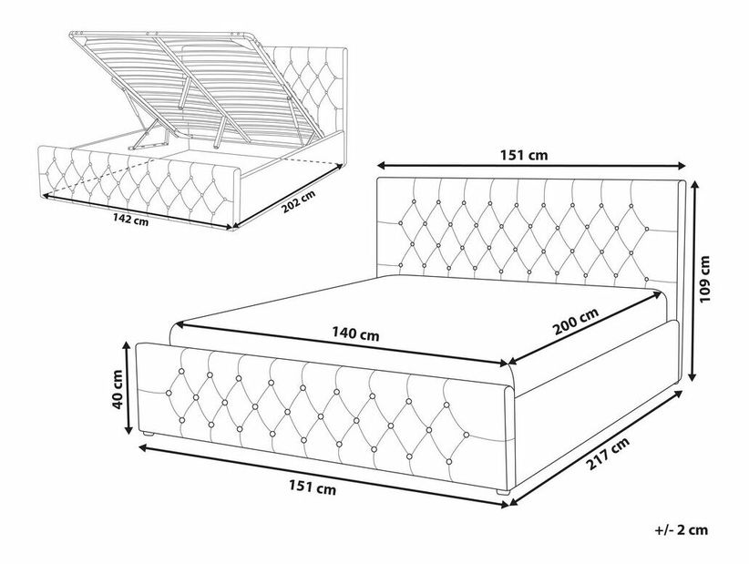 Manželská posteľ 140 cm AMESIA (béžová) (s roštom a úl. priestorom)
