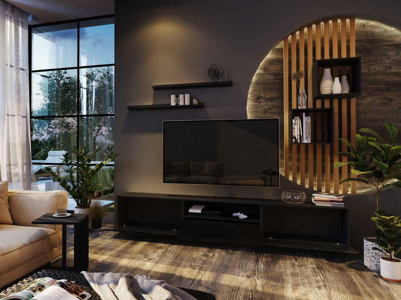 Mobilier living Berny 30 (Negru + Negru lucios)