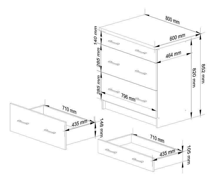 Dulap inferior de bucătărie Ozara S80 3SZ (alb + beton)
