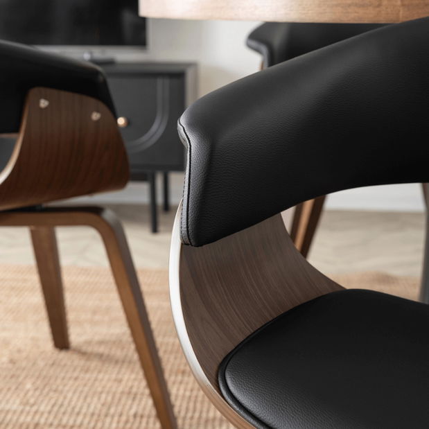 Blagovaonska stolica Generosas 1 (crna eko koža + orah) 